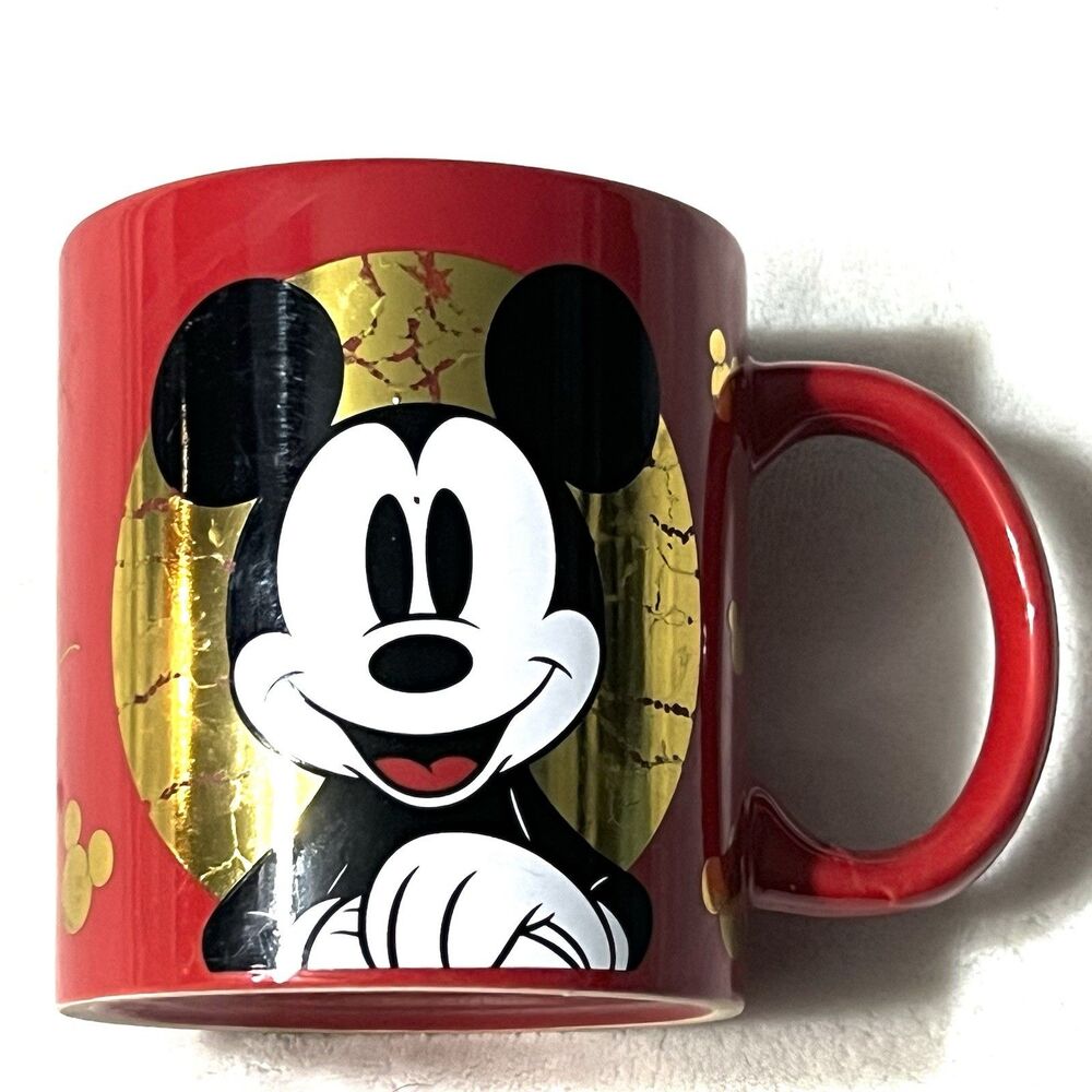 Disney Mickey Mouse Coffee Mug Red And Gold- 4.25” X 3.75” - Picture 1 of 7